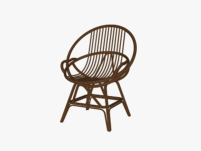 Brown Rattan Leisure Chair with Round Backrest and Woven Armrests Sturdy Cross Legs Design 3d model
