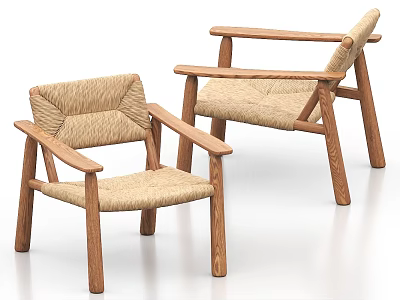 Modern Scandinavian Armchairs With Wooden Frame And Woven Seat Backrest 3d model