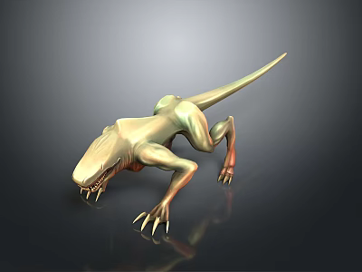 Detailed Golden Reptile Creature 3D Model Featuring Sharp Claws And Fangs 3d model