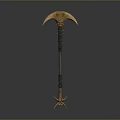 Ancient Weapon With Curved Head Long Metal Handle And Decorative Spikes