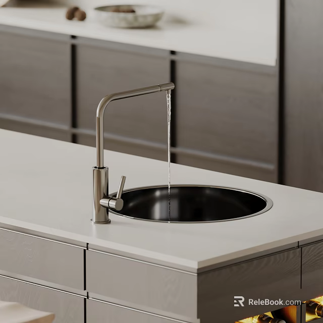 Modern Bathroom Sink With Stainless Steel Faucet Black Basin And White Countertop 3d model 