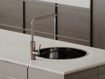 Modern Bathroom Sink With Stainless Steel Faucet Black Basin And White Countertop 3d model
