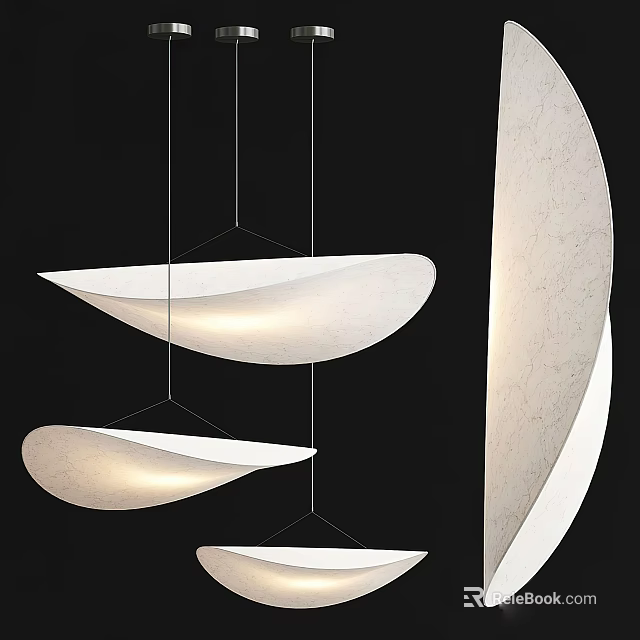 Modern Leaf Shaped Pendant Lights Hanging With Light Colored Material And Soft Illumination 3d model 