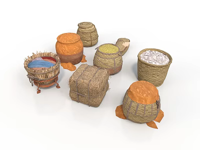Handmade Woven Storage Containers And Clay Pots For Home Organization With Natural Materials 3d model