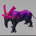 Fantasy Creature Character With Pink Horns Purple Blue Striped Body And Gray Skin