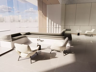 Modern Minimalist Table And Chair Set With White Leather Chairs In Bright Interior Lounge 3d model