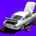 Silver Car Under Repair With Open Hood And Tools 3d model