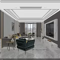 Modern Dining Room Interior Design With Marble Table Upholstered Chairs And Green Plants