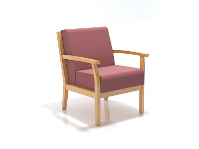 Pink Single Sofa With Wooden Armrests Legs And Soft Cushion Backrest 3d model