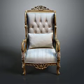Single Sofa With Carved Golden Accents Striped Fabric And Button Tufted Back