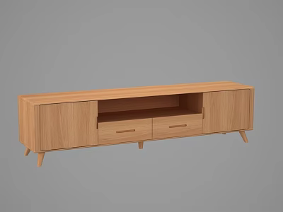Modern Wooden TV Stand With Drawer Storage Open Shelf And Slim Legs 3d model
