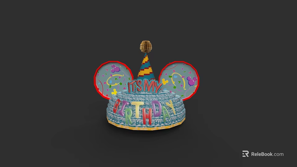 Colorful Mickey Mouse Ears Birthday Hat With Its My Birthday Text And Balloon Patterns 3d model 