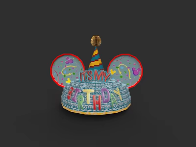 Colorful Mickey Mouse Ears Birthday Hat With Its My Birthday Text And Balloon Patterns 3d model