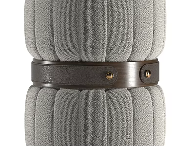Modern Minimalist Stool With Gray Fabric Upholstery And Leather Strap Accent 3d model