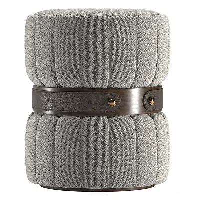 Modern Minimalist Stool With Gray Fabric Upholstery And Leather Strap Accent 3d model