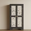 Stylish Entryway Cabinet Sideboard With Glass Doors Black White Pattern And Golden Handles