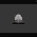 Transparent Architectural Building Model with Red Brick Base Green Grass and White Columns