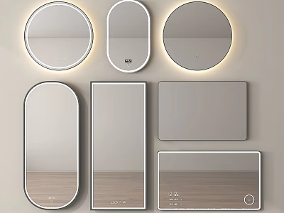 Modern Mirrors in Round Oval Rectangular Shapes with Illuminated Design for Home Decor 3d model