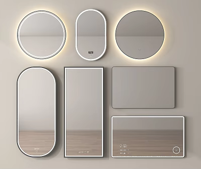 Modern Mirrors in Round Oval Rectangular Shapes with Illuminated Design for Home Decor 3d model