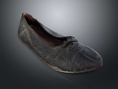 Vintage Black Leather Flat Shoe With Worn Upper And Simple Bow Detail 3d model