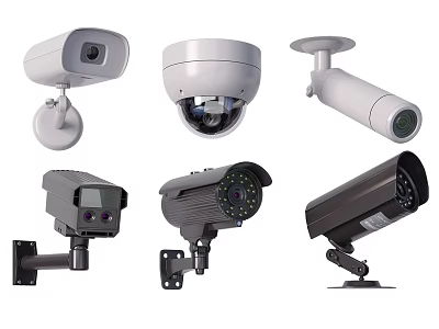 Different Types of Projection Surveillance Cameras with Various Designs and Mounting Options 3d model