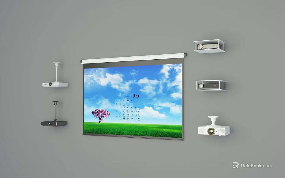 Efficient Projection Monitoring Setup with Wall and Bracketed Surveillance Cameras Calendar Scenic 3d model 