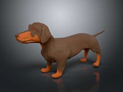 3D Model Dachshund Dog With Brown Orange Fur Standing On Dark Shiny Surface 3d model