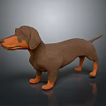 3D Model Dachshund Dog With Brown Orange Fur Standing On Dark Shiny Surface