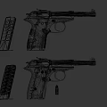 Different Types of Handguns With Blue Wooden Grips Magazines Bullets and Disassembled Parts