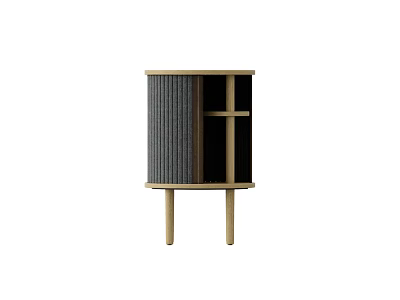 Modern Minimalist Nightstand With Wooden Frame Fabric Panel And Open Storage Shelf 3d model