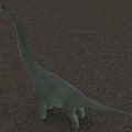 Large Green Reptile Dinosaur With Long Neck Standing On Dirt Ground