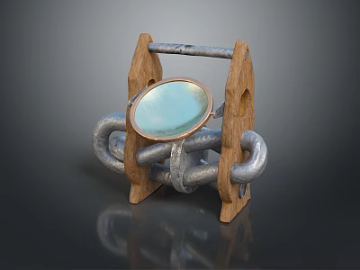 Wooden Frame With Metal Pipes Holding Round Mirror For Decorative 3d model
