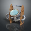 Wooden Frame With Metal Pipes Holding Round Mirror For Decorative