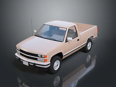 Beige Single Cab Pickup Truck With Open Bed And Classic Exterior Design 3d model