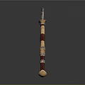Decorative Axe With Intricate Metal Head Blue Red Gemstones And Wooden Handle
