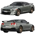 Silver Nissan GT R Sports Car With Gold Wheels