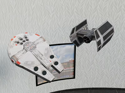 Hanging Star Wars Millennium Falcon And TIE Fighter Models As Wall Decorations 3d model