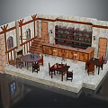 Rustic Tavern Interior Design With Stone Walls Arched Windows Wooden Stairs And Wine Racks