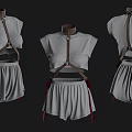 Sleeveless Gray Crop Top And Shorts Outfit With Brown Leather Cross Straps Design