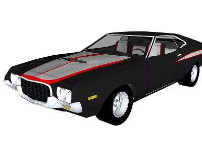 Black Classic Car With Red And Gray Stripes Vintage Sports Coupe Design 3d model