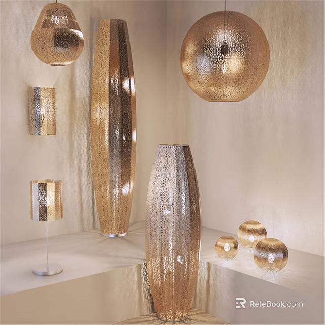 Gold Hollow Design Table Lamps With Various Shapes For Modern Interior Decoration 3d model 