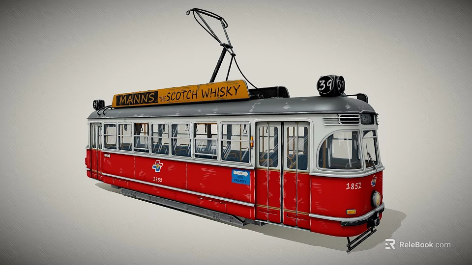 Vintage Red Tram With Manns Scotch Whisky Sign and Number 1432 Exterior 3d model 