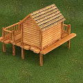 Wooden Detached House With Deck Staircase And Shingle Roof On Grass Lawn