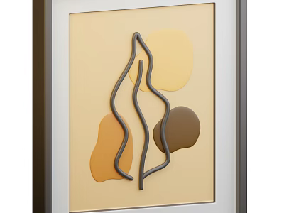 Abstract Framed Decorative Ornament Set With Beige Background Color Blocks And Metallic Line 3d model