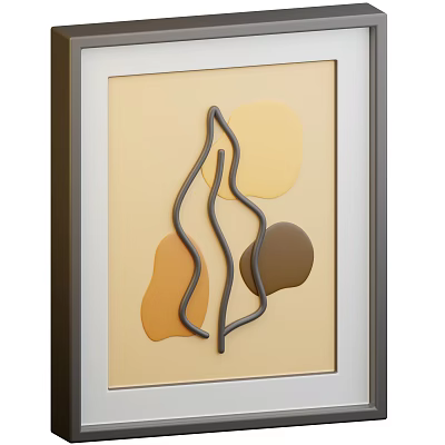 Abstract Framed Decorative Ornament Set With Beige Background Color Blocks And Metallic Line 3d model