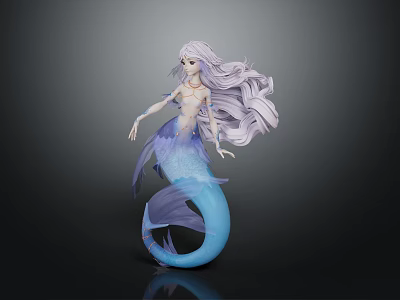 Elegant Mermaid Character With Long Silky Hair And Blue Fishtail In Graceful Pose 3d model