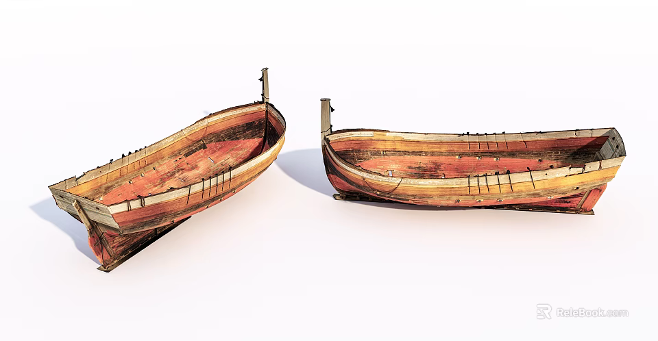 Vintage Wooden Boats with Traditional Handcrafted Hulls and Red Interior Details 3d model 