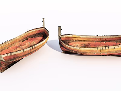 Vintage Wooden Boats with Traditional Handcrafted Hulls and Red Interior Details 3d model