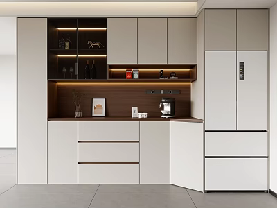 Modern Sideboard With White Light Wood Finish Open Shelves Drawers And LED Lighting 3d model