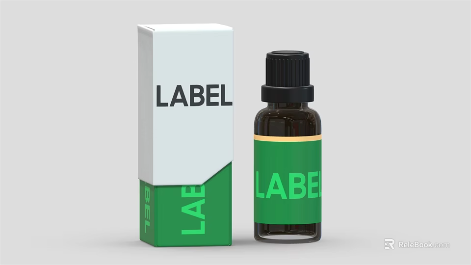 Medical Device Bottle And Box With White Green Label Packaging Design 3d model 